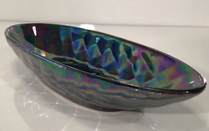 Carnival Glas schwarz irisierend schwere Oberfläche Schimmer gepresst ovale Form 9,25"! - Bild 1 von 13