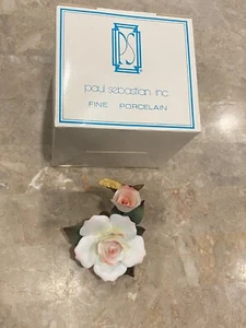 Vintage Paul Sabastian 1989 Porcelain Blushing Double Rose Figurine NOS - Picture 1 of 6