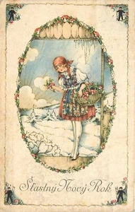 1925 Czechoslovakia Happy New Year girl Postcard 25-2794 - Picture 1 of 2