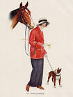 BOSTON TERRIER CHARMING DOG GREETINGS NOTE CARD GLAMOUR LADY WITH DOG AND HORSE