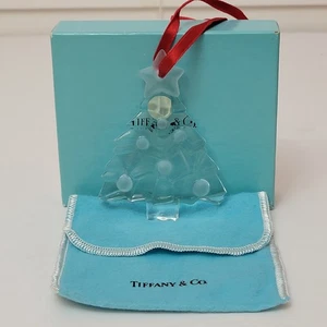 Tiffany & Co 1994 Vintage Raro Cristal Firmado Árbol de Navidad Adorno Bolsa Caja  - Imagen 1 de 14