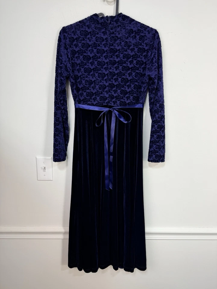 Vestido Maxi Terciopelo Burnout 14 Fiesta Vacaciones Púrpura Pudín Ciruela Vintage Niñas Foto 1 de 4