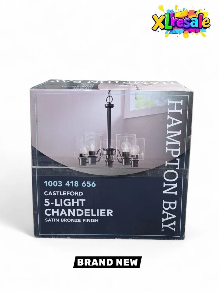 Hampton Bay Castleford 5-light Satin Bronze Chandelier W Clear Glass Shade
