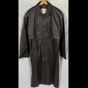 Vintage hergestellt in den USA braun Leder Staubmantel Trenchcoat Herren klein komplett gefüttert Reißverschluss & Druckknopf - Bild 1 von 24