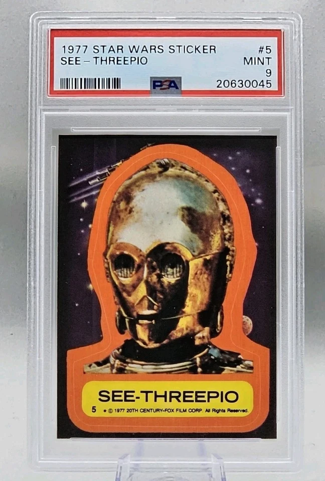 1977 STAR WARS #5 SEE-THREEPIO PSA 9  Mint. Pop 35, Only 2 Higher.  - Image 1 of 2