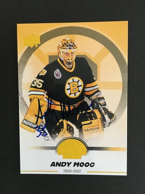 ANDY MOOG #73 AUTOGRAPHED 2023/24  U.D. BRUINS YELLOW CENTENNIAL CARD - Image 1 of 2