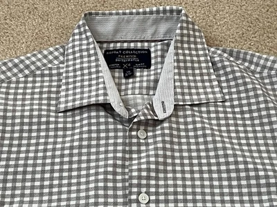 Report Collection Slim Fit Button Down Shirt Poly/Spandex Large Gray Gingham - Image 1 of 4