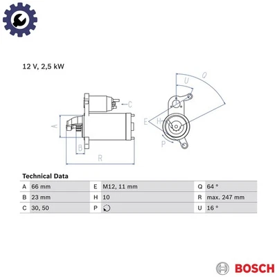 STARTER 0 986 024 040 FOR AUDI A4/S4/Allroad A5/S5/Convertible/Sportback Q5 2.0L - Image 1 of 4