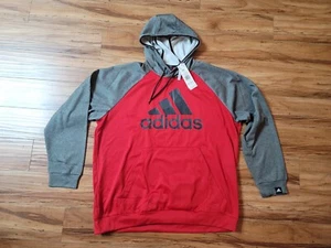 Adidas Men's Big Bos Hoodie Fleece Training Sweatshirt Red Grey #HK9833 Size 2XL - Picture 1 of 6