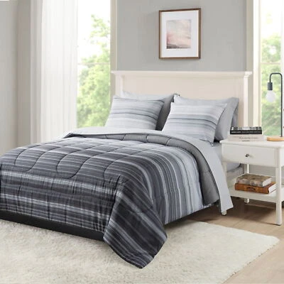 King Size Reversible Bed in a Bag Comforter Set with Sheets 7-Piece Bedding Set