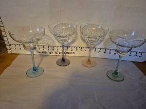 4 Vtg LUMINARC Margarita Glasses Optic Hammered Honeycomb Colored Stems 7 1/4” - Picture 1 of 14