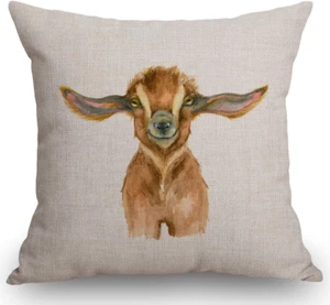 SSIOU Happy Goat Farm Pillow - Farm Animal Linen Pillow Cover - Rustic Decor - Picture 1 of 5