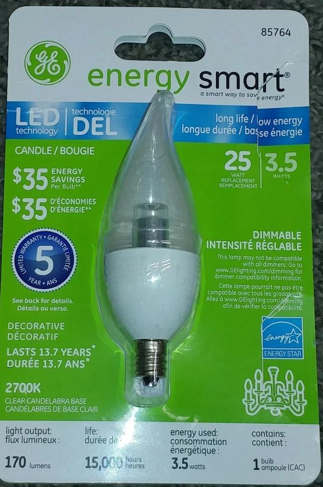 GE 85764 LED Regulable Energía Inteligente Candelabro Bombilla Base E12 Foto 1 de 1