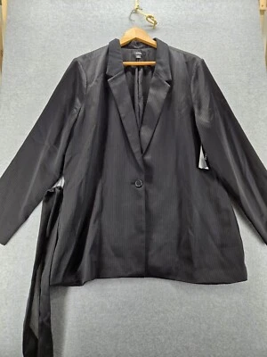 NUEVO CON ETIQUETAS Alfani Traje Largo Negro Chaqueta Blazer 1 Botón Cintura Corbata Forrada Carrera XL Foto 1 de 4