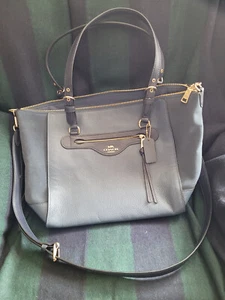 Coach Kleo Carryall Umhängetasche marineblau Leder und Wildleder mit goldenen Beschlägen - Bild 1 von 7