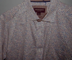 JOHNSTON & MURPHY Mens Small Button Up Shirt Geometric Brown Tan Blue White L/S - Picture 1 of 5
