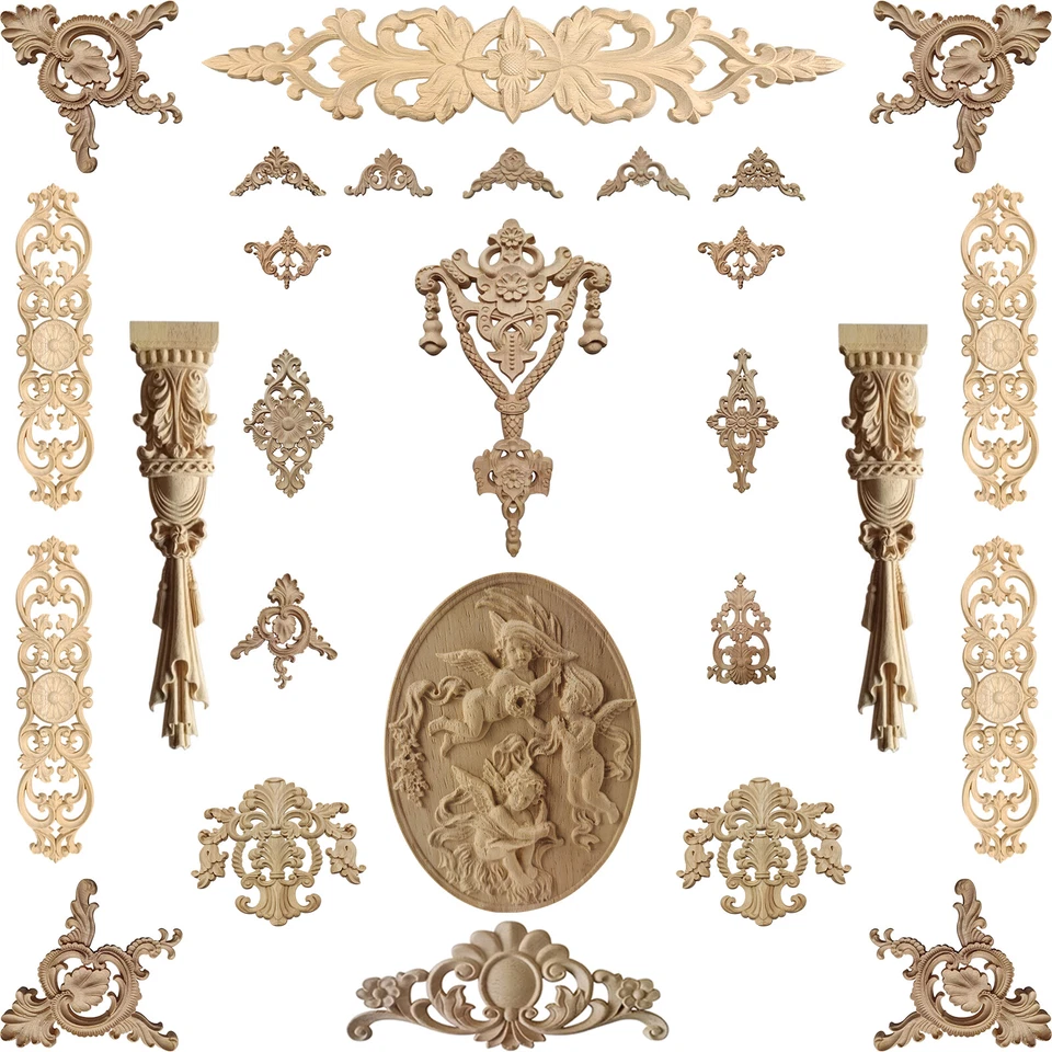 Holz Verzierung Ornament Schnitzerei Möbel Deko Tür Schrank Ecke Retro Antik