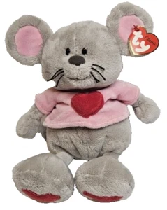 Ty Classic Mouse Plush Pitter Hearts Toy Stuffed Animal Gray Pink 2005 11" - Picture 1 of 15
