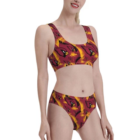 2pcs Arizona Cardinals Women's Elastic Swimsuit Shorts+vest with Chest Pad Cover