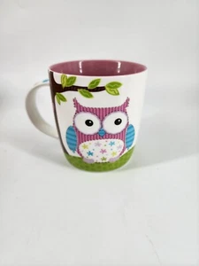 Burton and Burton Cute Pink Owl Coffee Tea 12 Oz Drinking Mug Cup Mauve Inside  - Picture 1 of 7