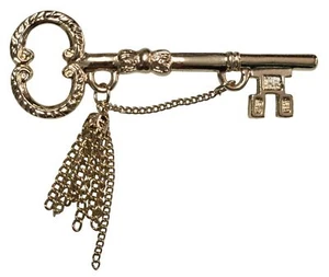 Vintage Goldtone Key and Tassell Brooch  - Picture 1 of 3