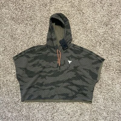 Under Armour Women's XL Project Rock Cut Off Sleeveless Crop Top Camo Hoodie - Image 1 of 4
