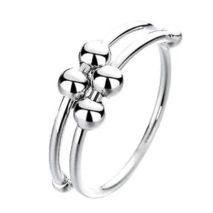 Silver Adjustable Anxiety Ring Relieve Fidget Spinner Worry Beads.Meditation. - Picture 1 of 8