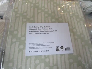 2 West Elm RHODE Batik Scallop Edge Curtains drapes 48 96 fog green New - Picture 1 of 2