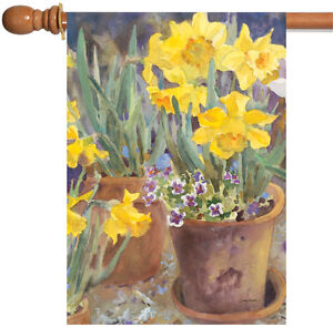 Toland Potted Daffodils 28x40 Colorful Spring Flower House Flag