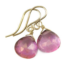 14k Solid Gold Pink Mystic Topaz Earrings Facet Teardrops Sterling Heart Drop