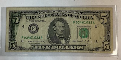 1988 $5 Federal Reserve Note- Offset Error Back to Front - Image 1 of 4
