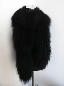 100% echtes mongolisches Lammfell Schal/Pelzkragen/Pelzhalstücher/schwarz Cape 200cm - Bild 1 von 3