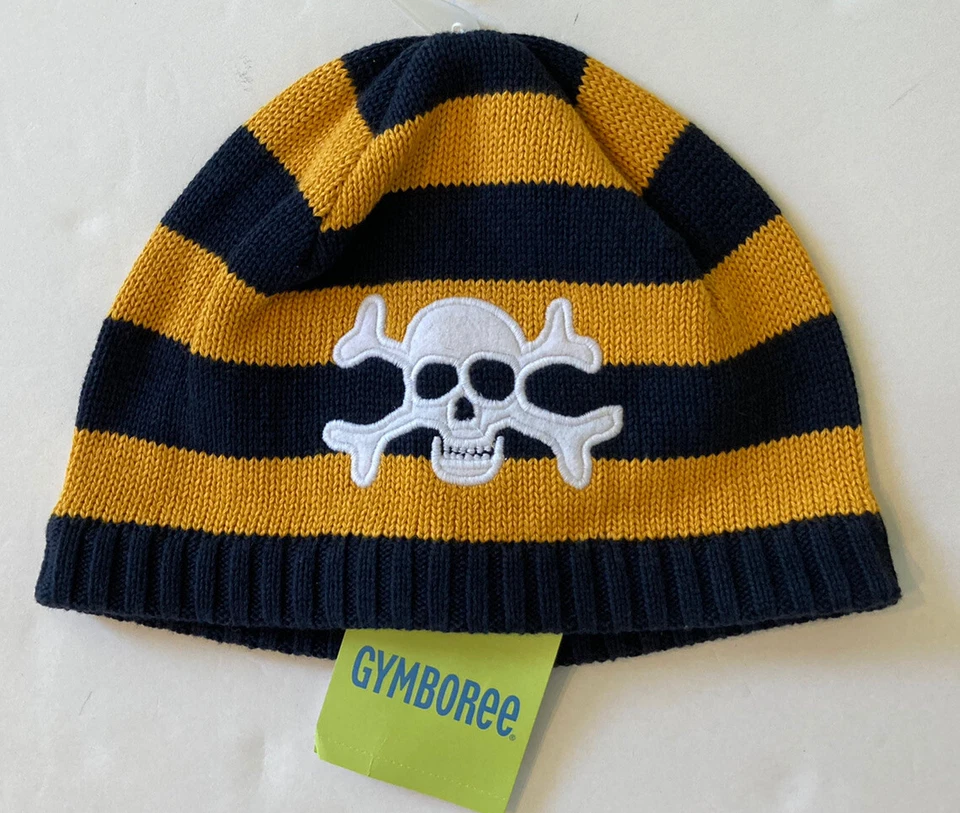 NWT Gymboree Ahoy Matey Sz 3-4 Blue & Yellow Pirate Skull Beanie Hat 3T-4T - Image 1 of 1