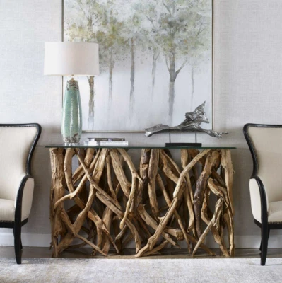 Teak Root Reclaimed Wood Console Table Driftwood Table Modern Coastal Organic - Image 1 of 2