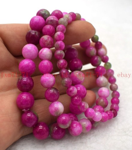 VALENTINO Bracciale Stretch 6 8 10mm Fiocco di Neve Giada Pietra Preziosa Perline Rotonde 7 5"