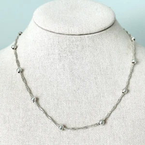 Collar de eslabones de cadena retorcidos con bolas de cuentas de plata esterlina 925 Italia 18" - Imagen 1 de 9