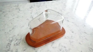 Covered Cheese Wedge Server Teak Wood Tray Made in Sweden - Picture 1 of 3