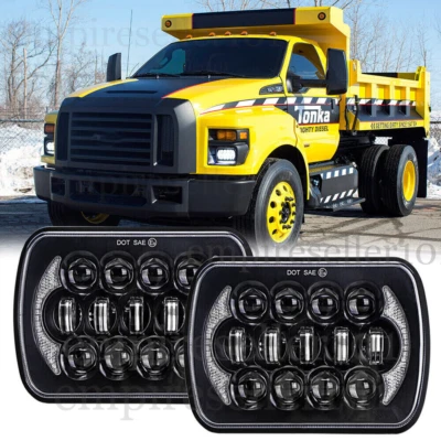 For Ford F650 F750 F-250 F-350 L9000 Pair DOT 5x7" 7x6 LED Headlights With DRL - Image 1 of 4