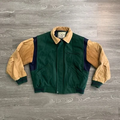 Jaqueta Varsity Vintage Pelle Sport Verde Azul Colorblock Couro Lã Tamanho. GG - Imagem 1 de 4
