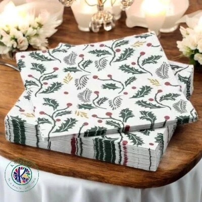 IKEA VINTERFINT Paper Napkins Christmas Leaf Pattern 13x13 " White/Pack of 60 - Image 1 of 4