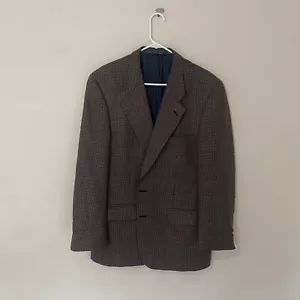 Vintage Burberry Blazer Houndstooth Plaid Print Sz 44 Regular Made In USA - Picture 1 of 5