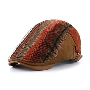 Hommes Rétro Béret Vendeur de Journaux Chapeau Patchwork Plat Casquette Golf - Foto 1 di 15
