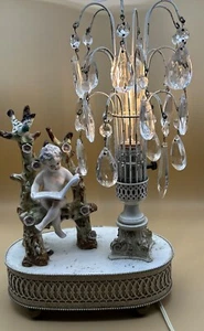 Hollywood  Regency Cherub Waterfall Prism Accent Lamp MCM Vintage UNIQUE NICE!! - Picture 1 of 12
