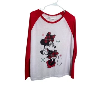 Disney Minnie Mouse Winter Shirt Women's Large White Red Long Sleeve Christmas - Picture 1 of 8