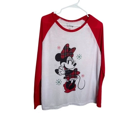Disney Minnie Mouse Camisa de Invierno Para Mujer Grande Blanca Roja Manga Larga Navidad Foto 1 de 4