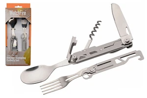 New Camping Cutlery Set Mess Kit WatchFire Compact 2 Pc 6 Function Stainless - Picture 1 of 9
