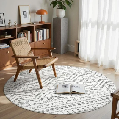 Round Rugs 6ft for Living Room Moroccan Washable Circle Rug Non Slip Indoor F... - Image 1 of 4