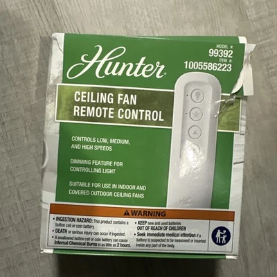 Hunter 99392 Ventilador de Techo Universal 3 Velocidades Control Remoto Portátil en Blanco Foto 1 de 4