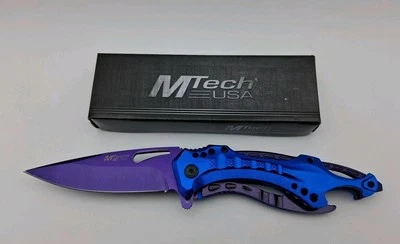Cuchillo abierto asistido Mtech MTA705PBL azul/púrpura plegable táctico Linerlock NUEVO Foto 1 de 4