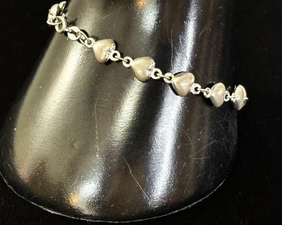 Vintage Sterling Silver 925 Slender 7MM HEART LINK Bracelet 7.25" Long 4.8G - Image 1 of 4